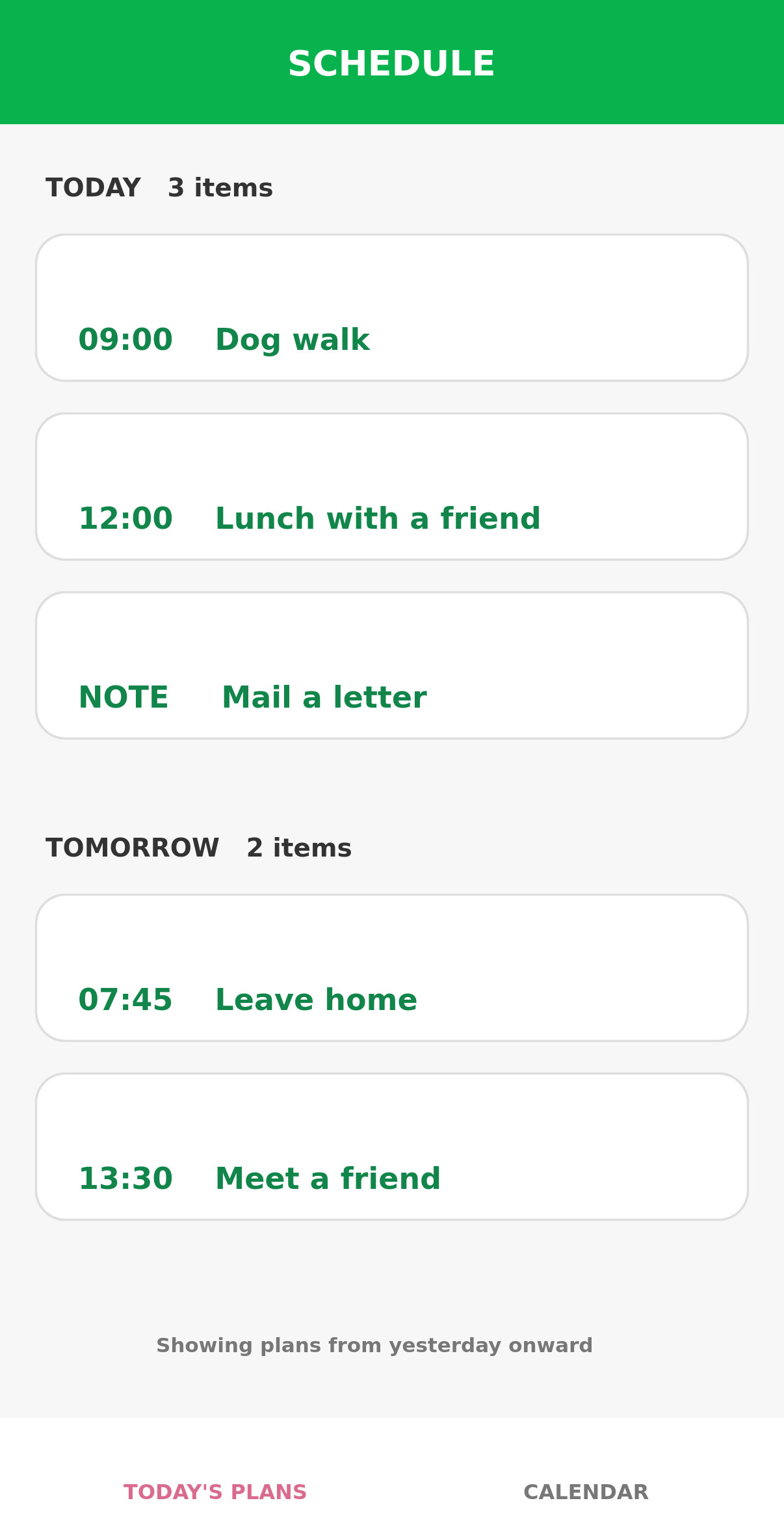 Today and tomorrow’s schedule list
