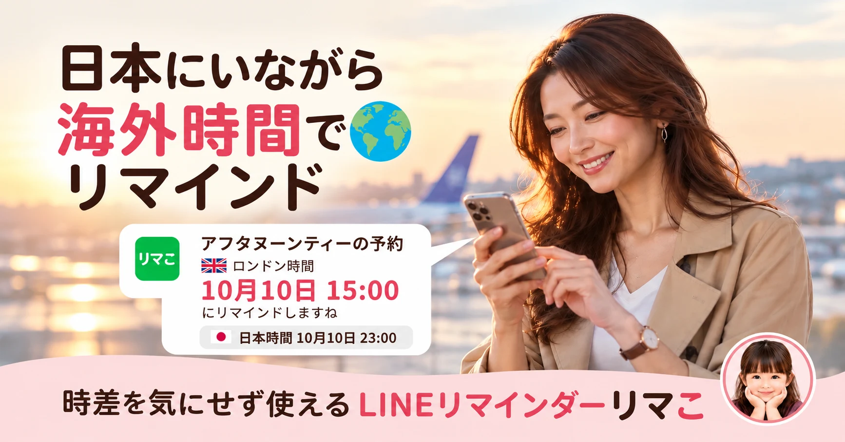 日本にいながら海外時間でリマインド。ロンドン時間と日本時間を表示するLINEリマインダー「リマこ」